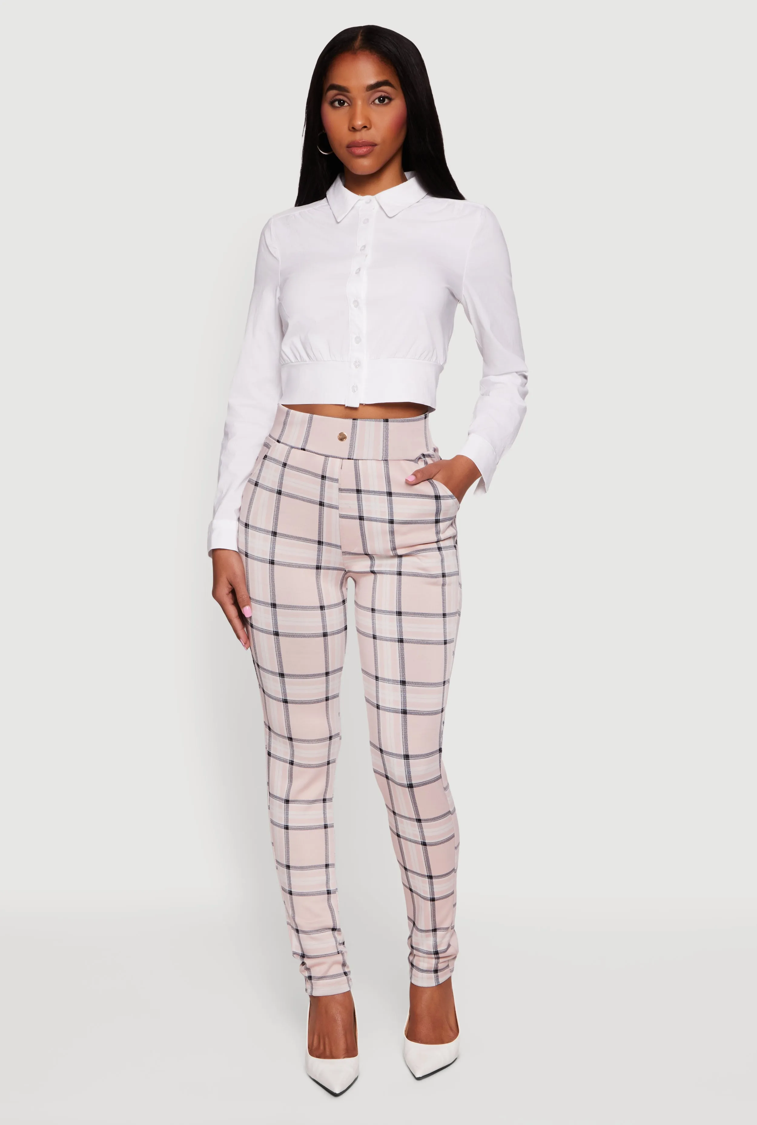 High Waisted Pull On Plaid Skinny Dress Pants sold by Rainbow product image thumbnail 2
