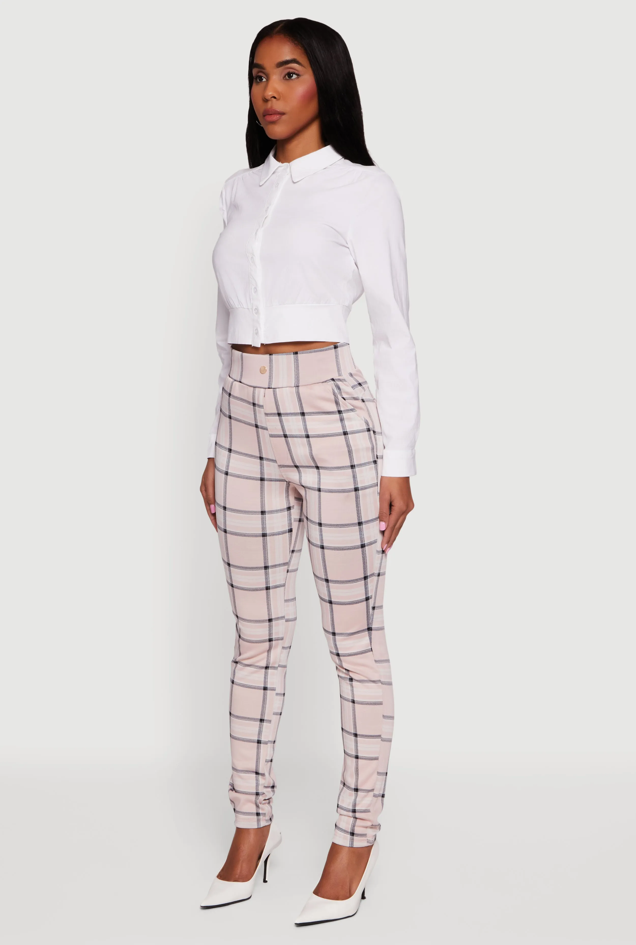High Waisted Pull On Plaid Skinny Dress Pants sold by Rainbow product image thumbnail 3