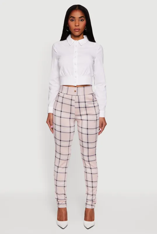 High Waisted Pull On Plaid Skinny Dress Pants sold by Rainbow