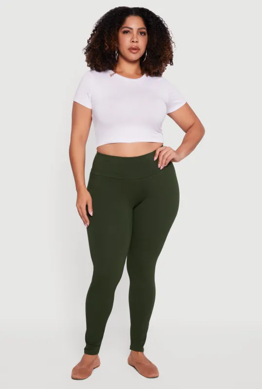 Plus Size Solid High Waisted Leggings sold by Rainbow