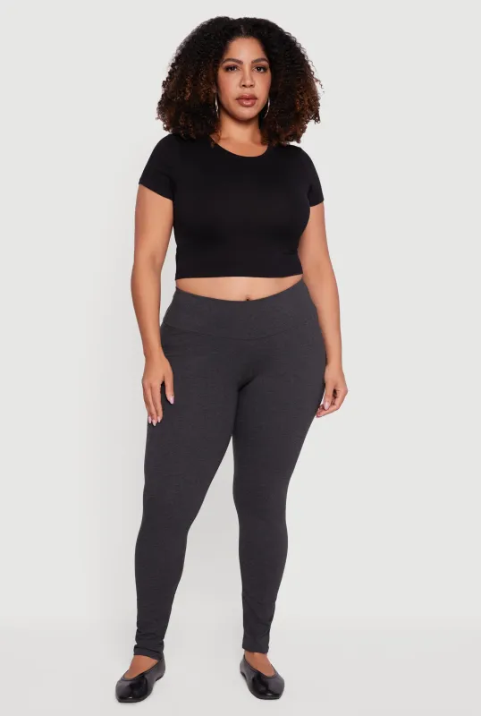 Plus Size Solid High Waisted Leggings sold by Rainbow