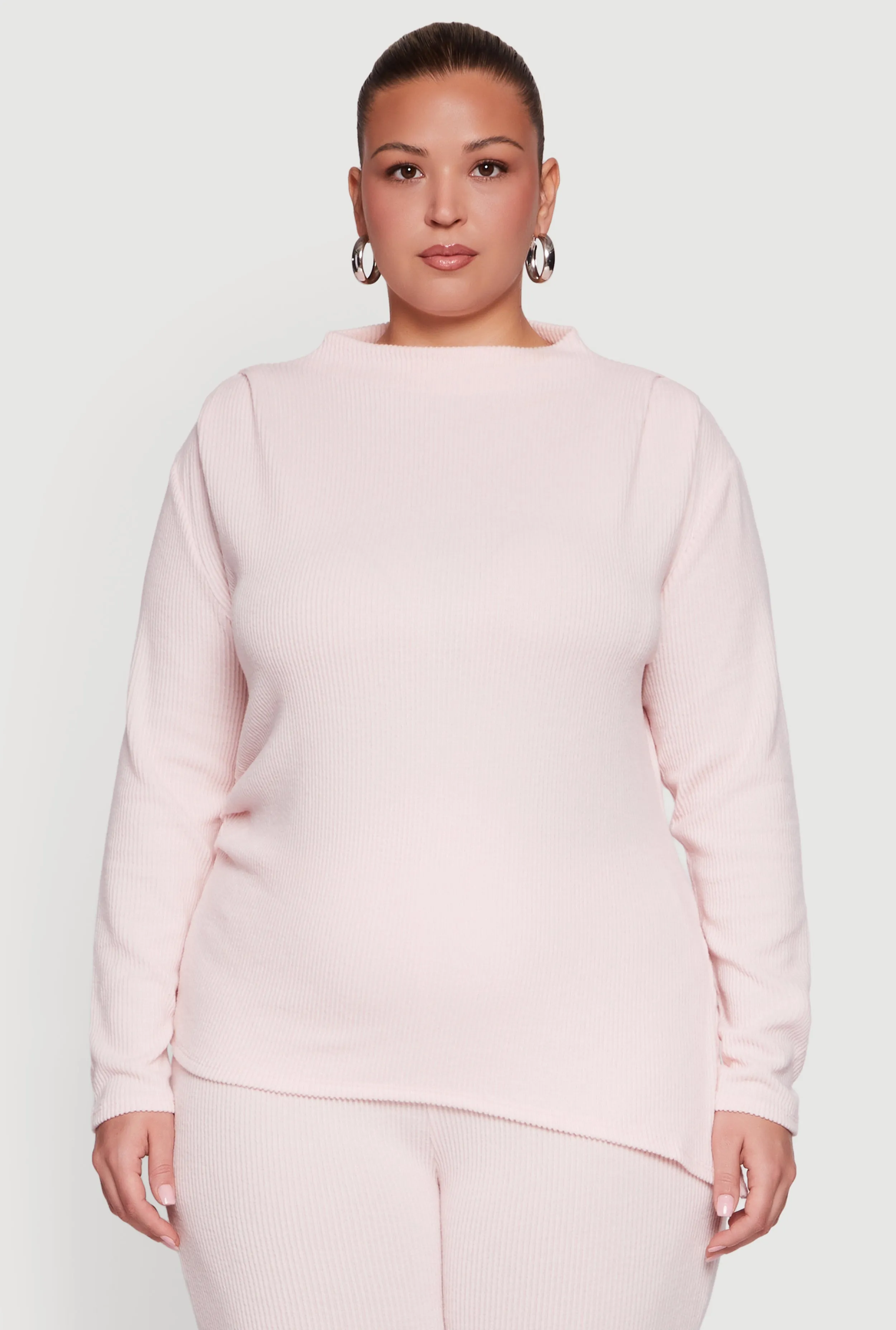 Plus Size Brushed Rib Knit Asymmetrical Hem Blouse sold by Rainbow product image thumbnail 3