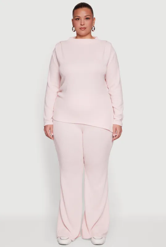 Plus Size Brushed Rib Knit Pull On Wide Leg Pants sold by Rainbow