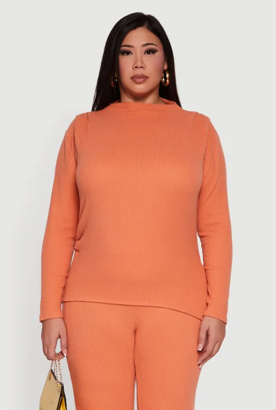 Plus Size Brushed Rib Knit Asymmetrical Hem Blouse sold by Rainbow