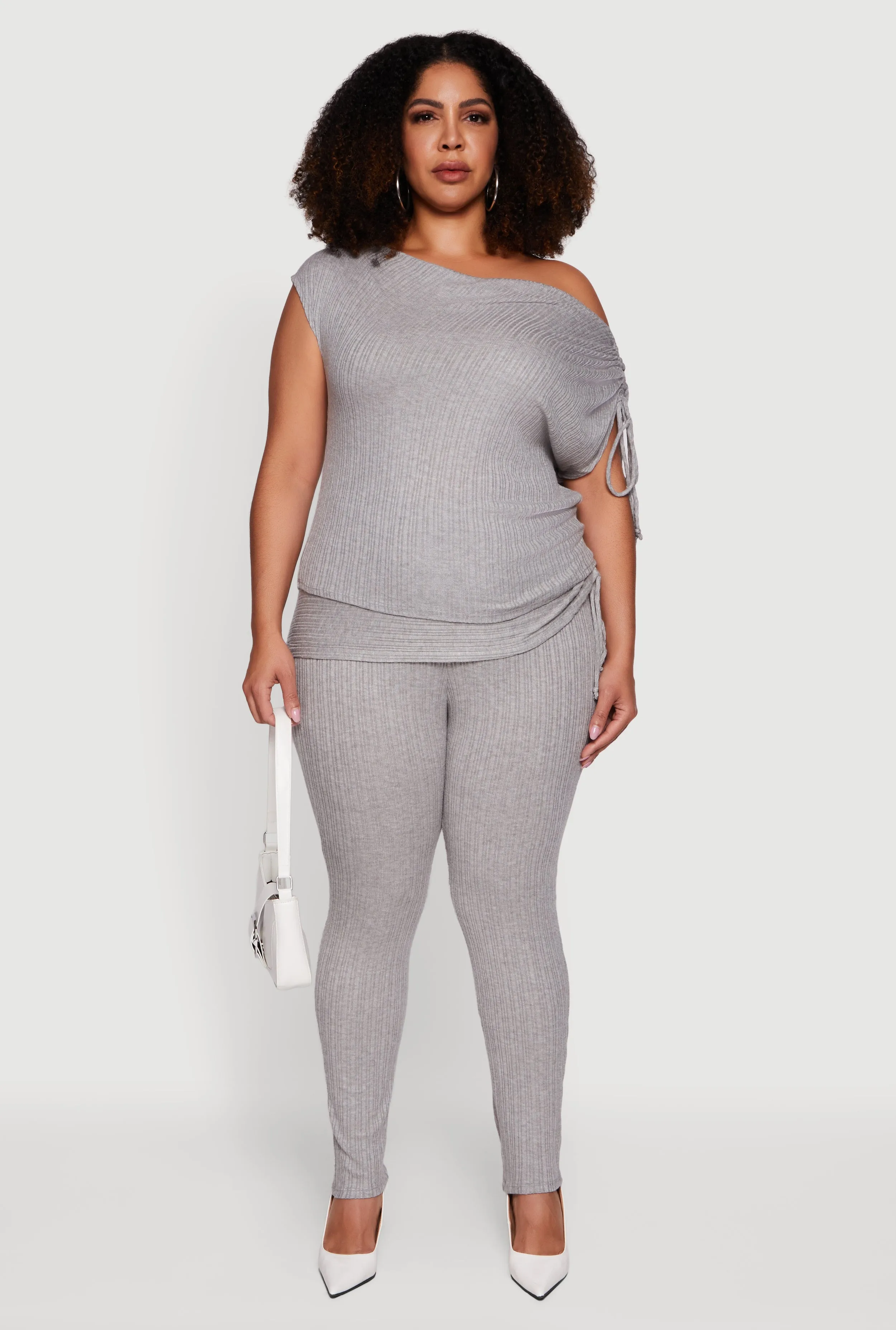 Plus Size Brushed Knit Fold Over Ruched Drawstring Side Pants sold by Rainbow product image thumbnail 3
