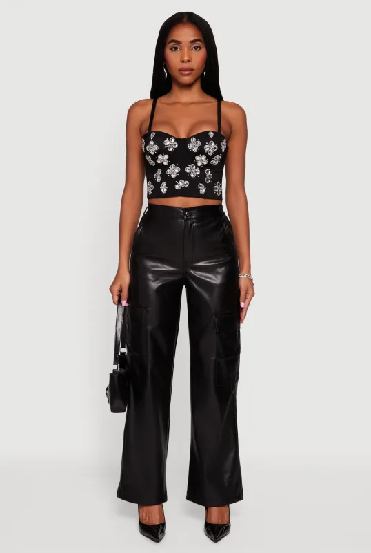 Floral Rhinestone Convertible Bustier Crop Top sold by Rainbow