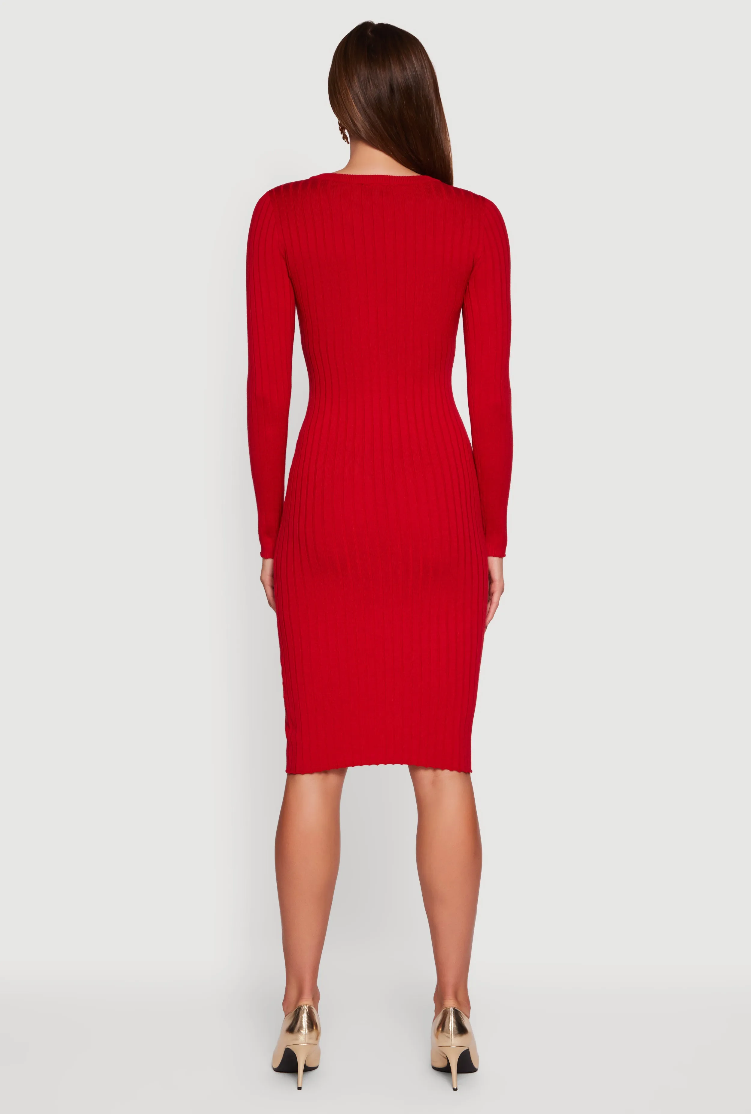 Ribbed Knit Midi Sweater Dress with Side Buttons sold by Rainbow product image thumbnail 5