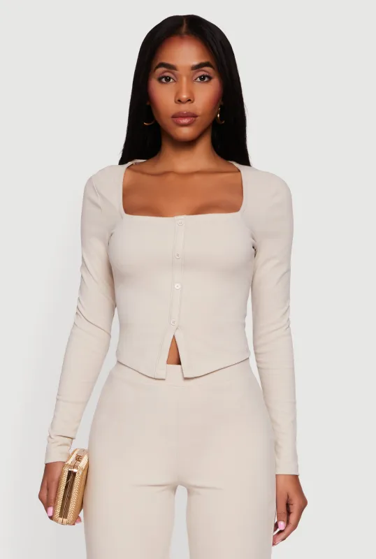 Brushed Knit Long Sleeve Square Neck Top sold by Rainbow