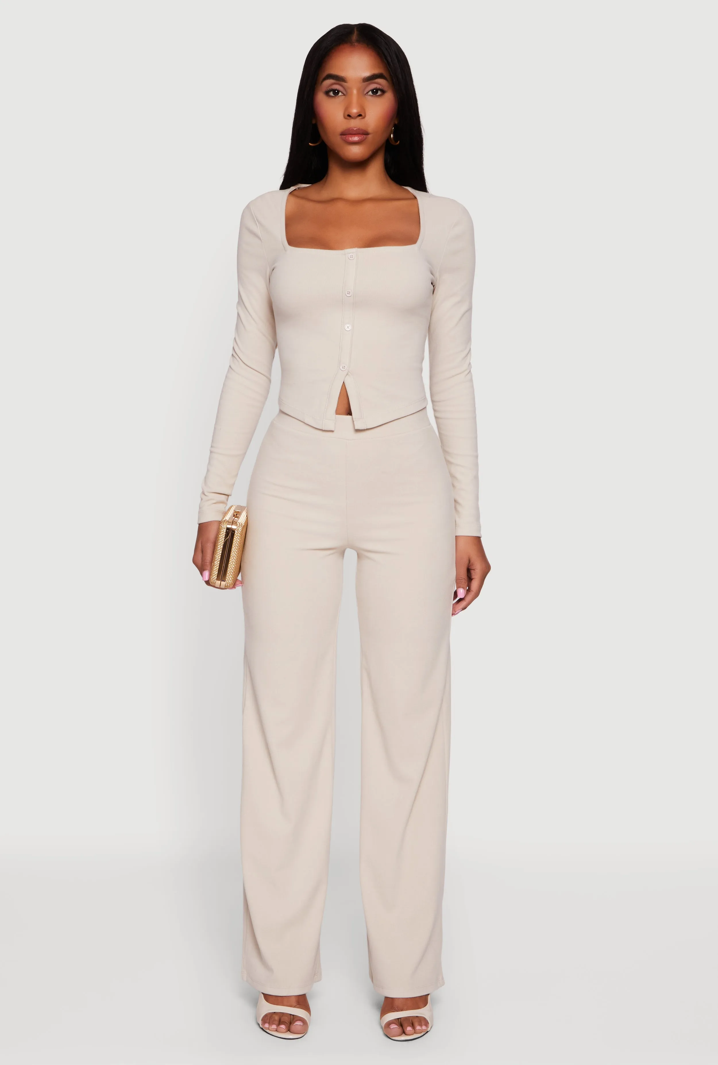 Brushed Knit High Waisted Wide Leg Pants sold by Rainbow