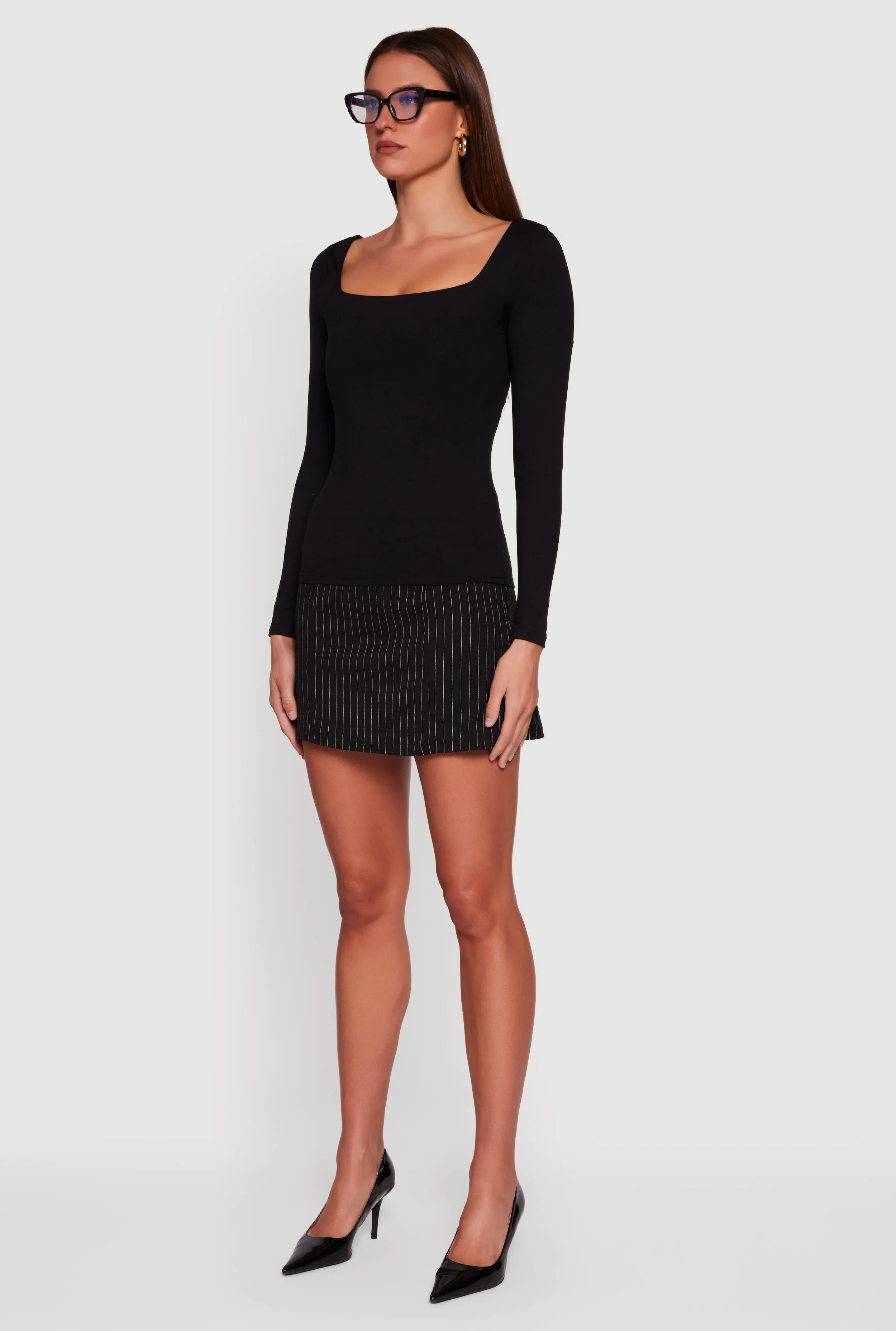 Solid Long Sleeve Square Neck Tee sold by Rainbow product image thumbnail 5