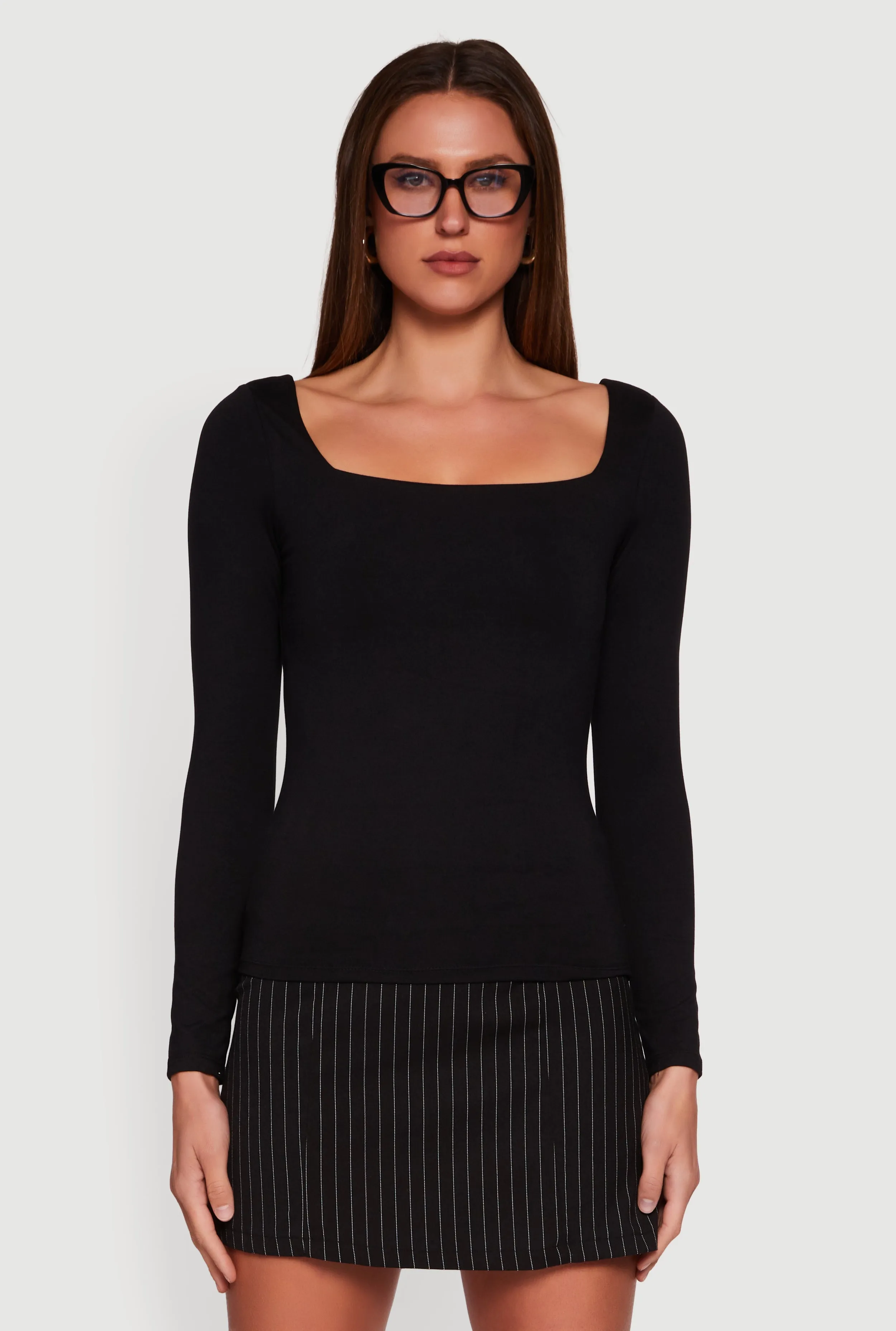 Solid Long Sleeve Square Neck Tee sold by Rainbow product image thumbnail 2