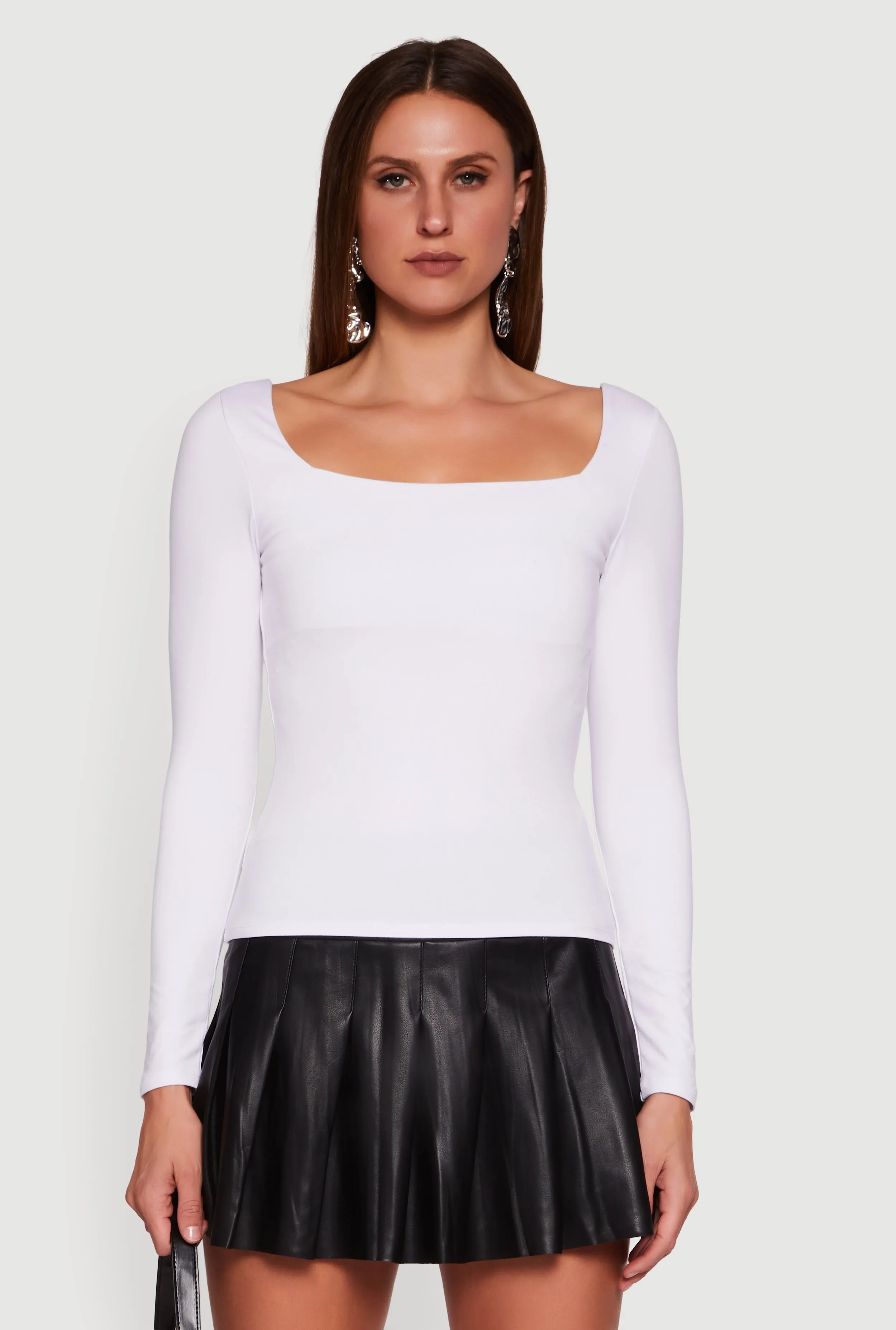 Solid Long Sleeve Square Neck Tee sold by Rainbow product image thumbnail 2