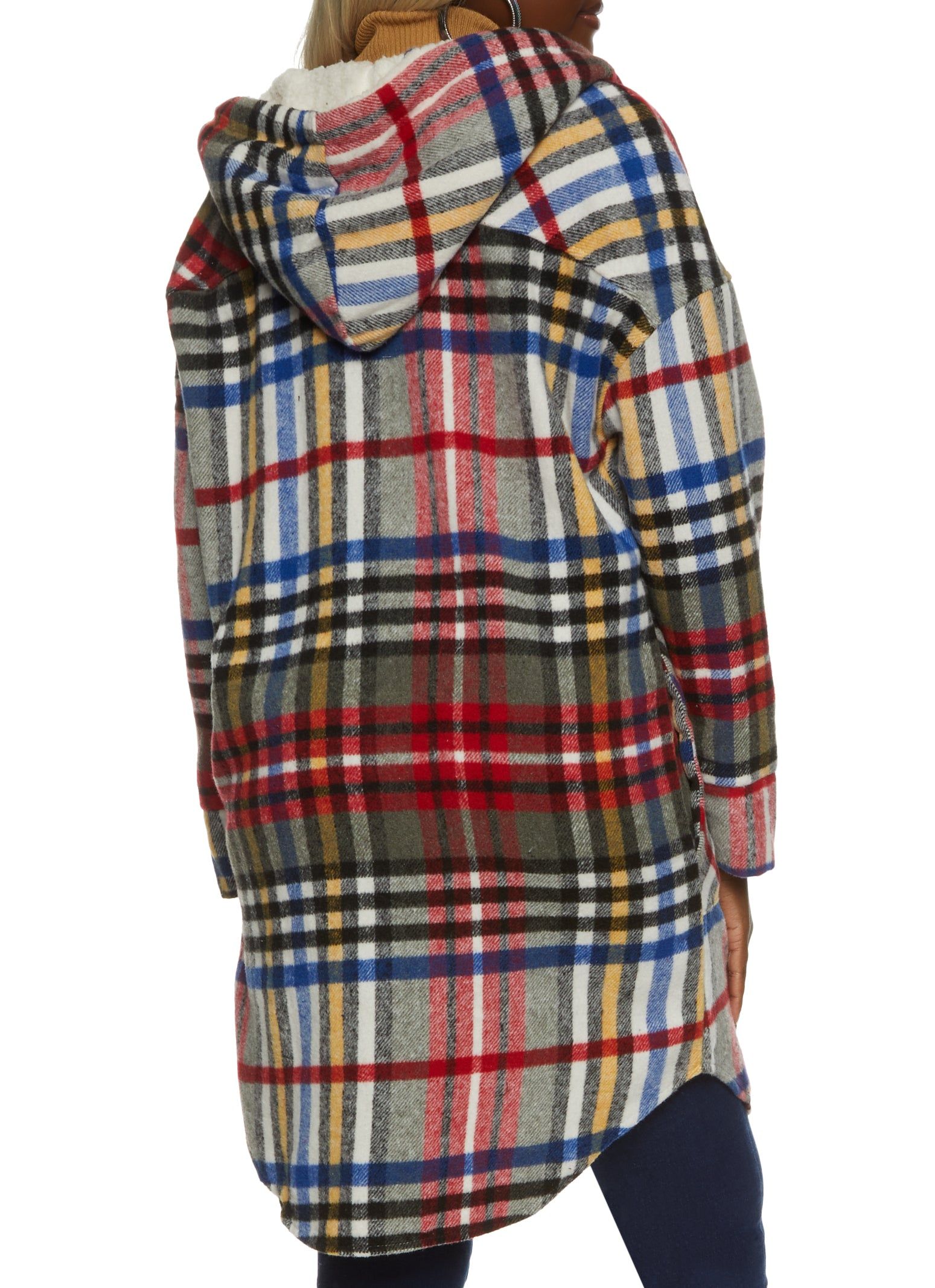 Plaid Sherpa Lined Hooded Shacket sold by Rainbow product image thumbnail 3