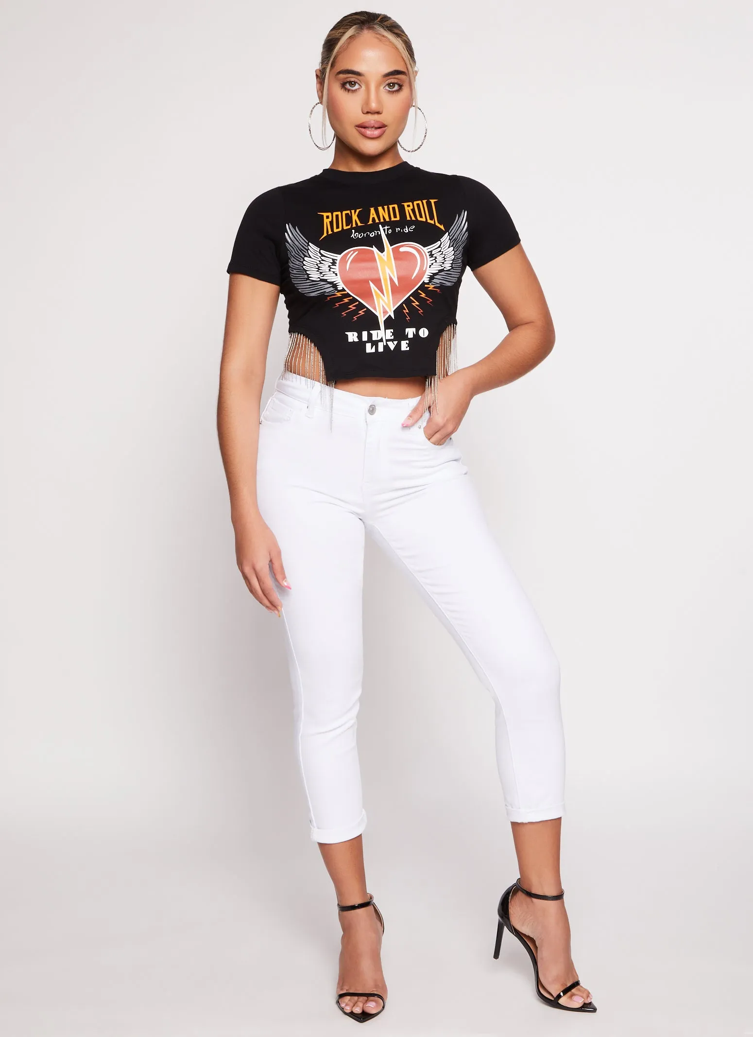 Rock and Roll Fringe Hem Graphic Tee sold by Rainbow product image thumbnail 2