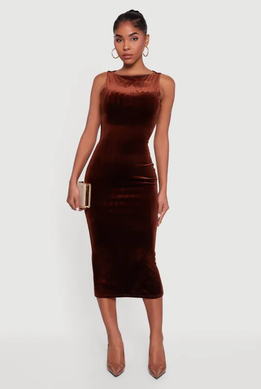 Velvet Boat Neck Keyhole Back Midi Dress sold by Rainbow