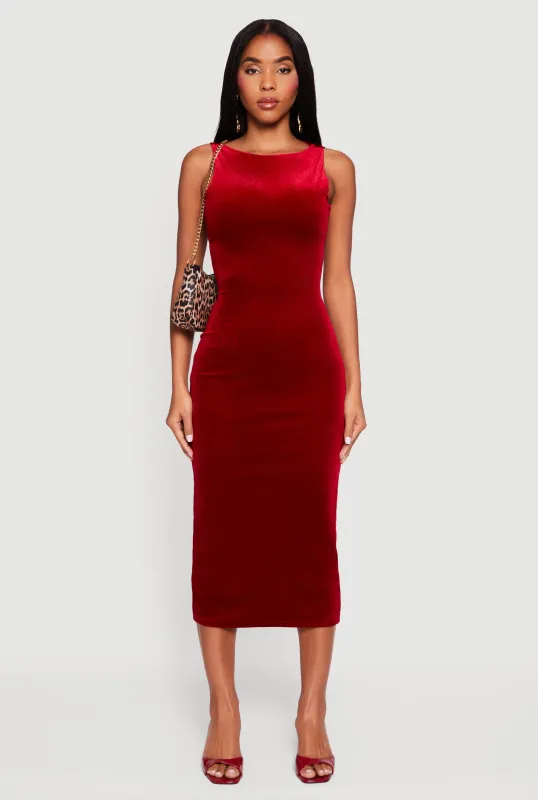 Velvet Boat Neck Keyhole Back Midi Dress sold by Rainbow