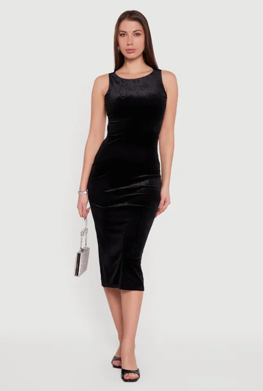 Velvet Boat Neck Keyhole Back Midi Dress sold by Rainbow