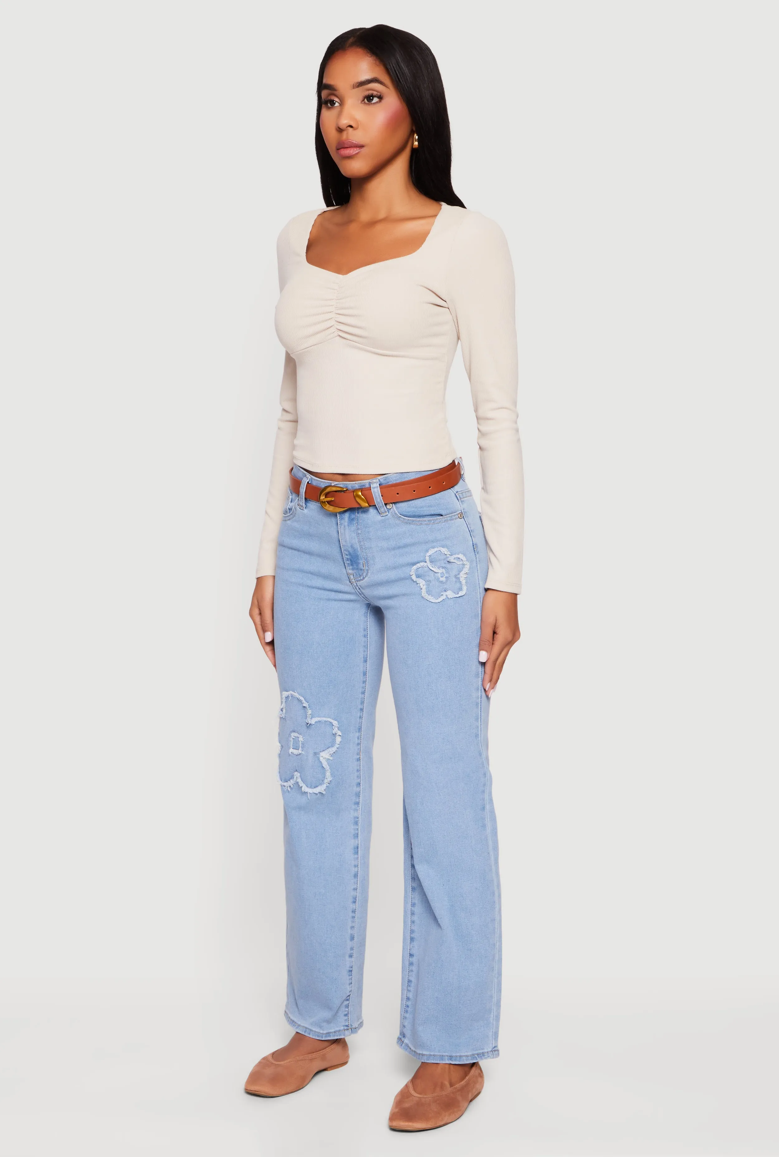 Ruched Front Long Sleeve Sweetheart Crop Top sold by Rainbow product image thumbnail 5