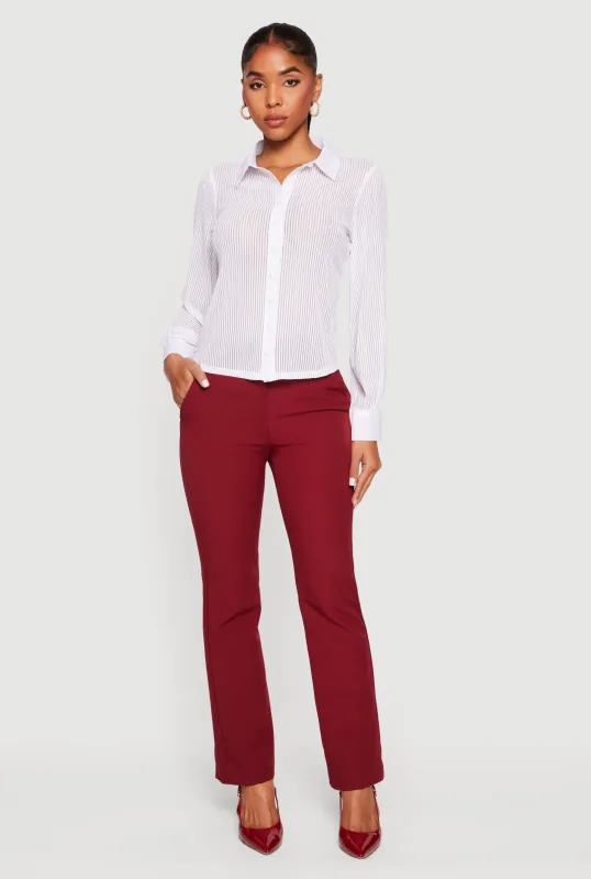 Rhinestone Embellished Shadow Stripe Button Front Shirt sold by Rainbow