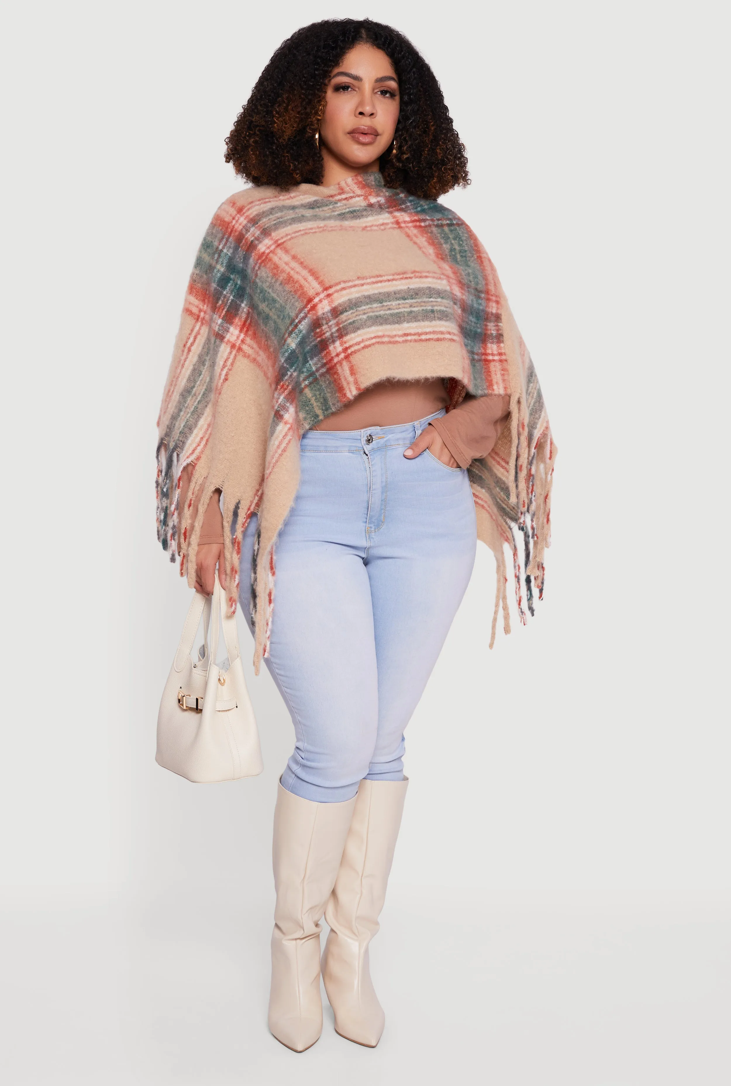 Plaid Boucle Fringe Poncho sold by Rainbow product image thumbnail 2