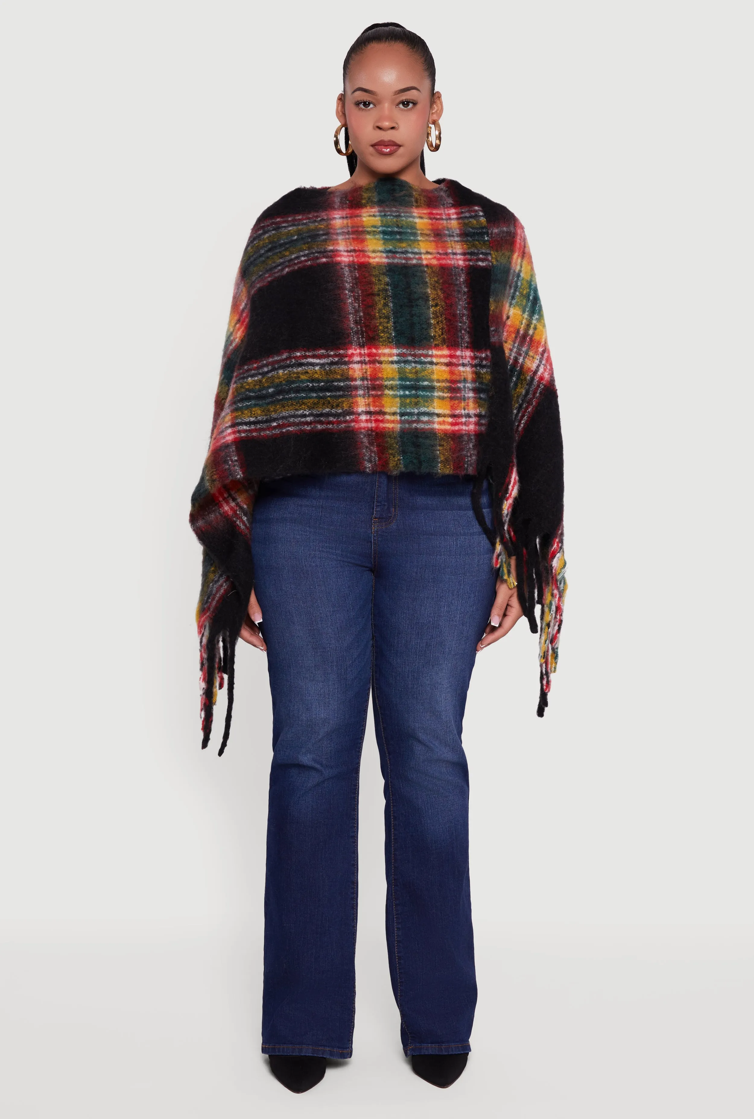 Plaid Boucle Fringe Poncho sold by Rainbow product image thumbnail 3