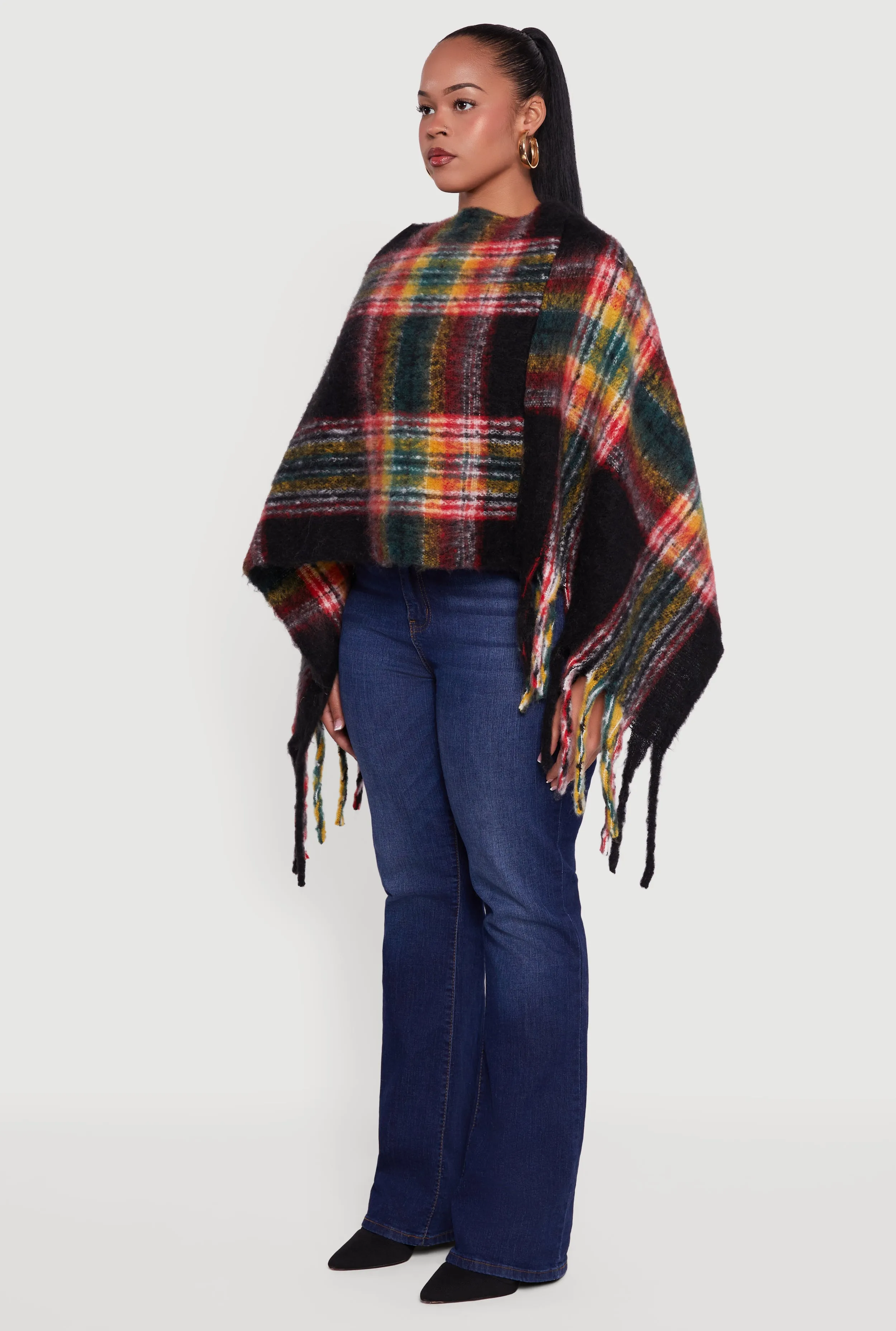 Plaid Boucle Fringe Poncho sold by Rainbow product image thumbnail 5