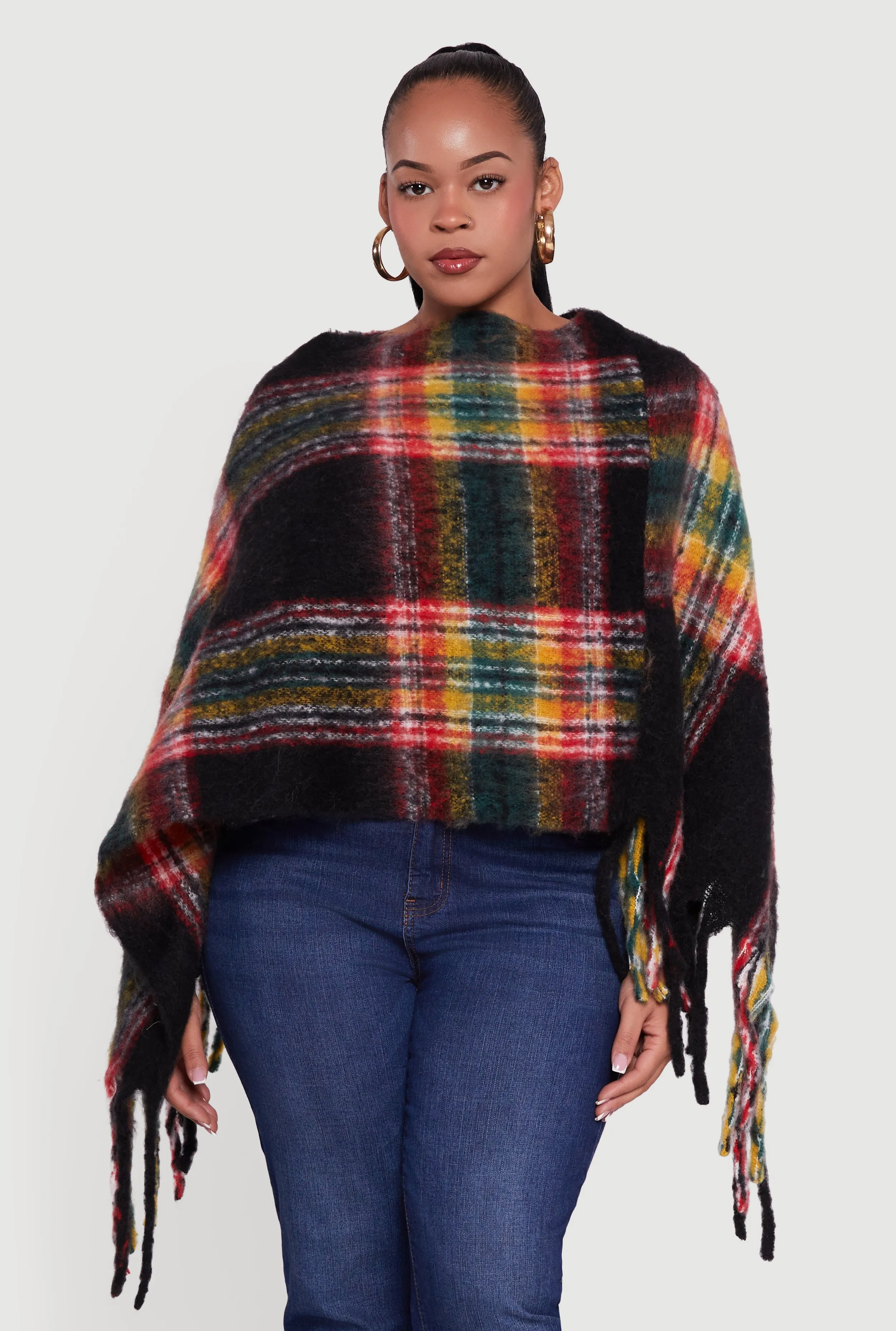 Plaid Boucle Fringe Poncho sold by Rainbow product image thumbnail 2