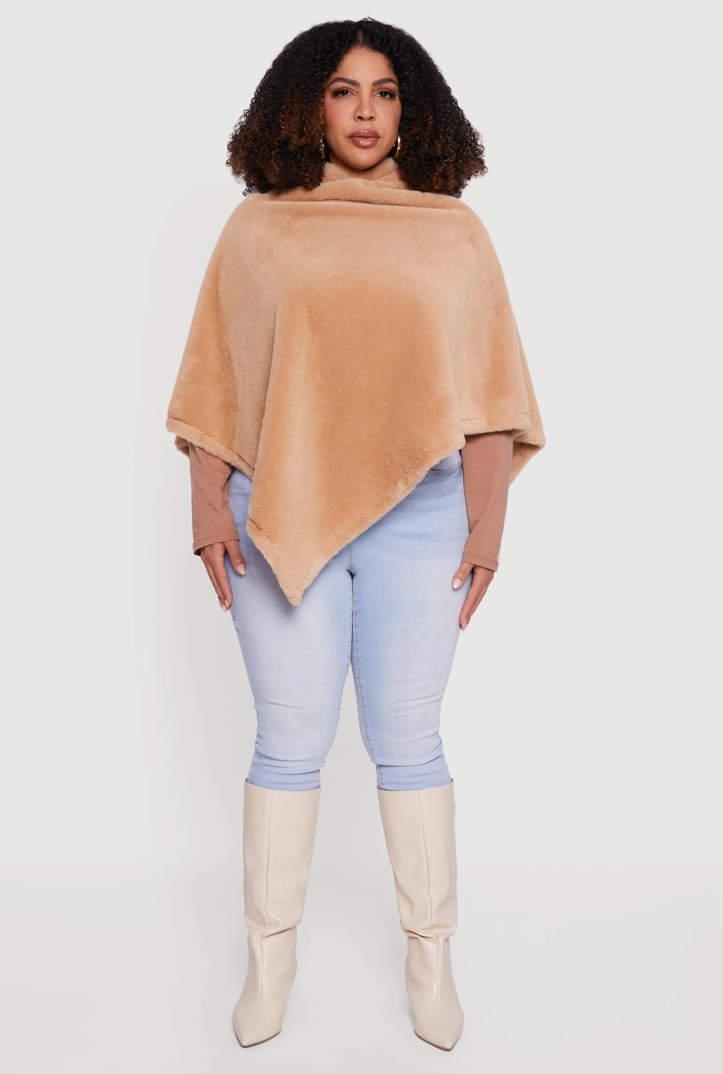 Solid Faux Fur Hooded Poncho sold by Rainbow product image thumbnail 3