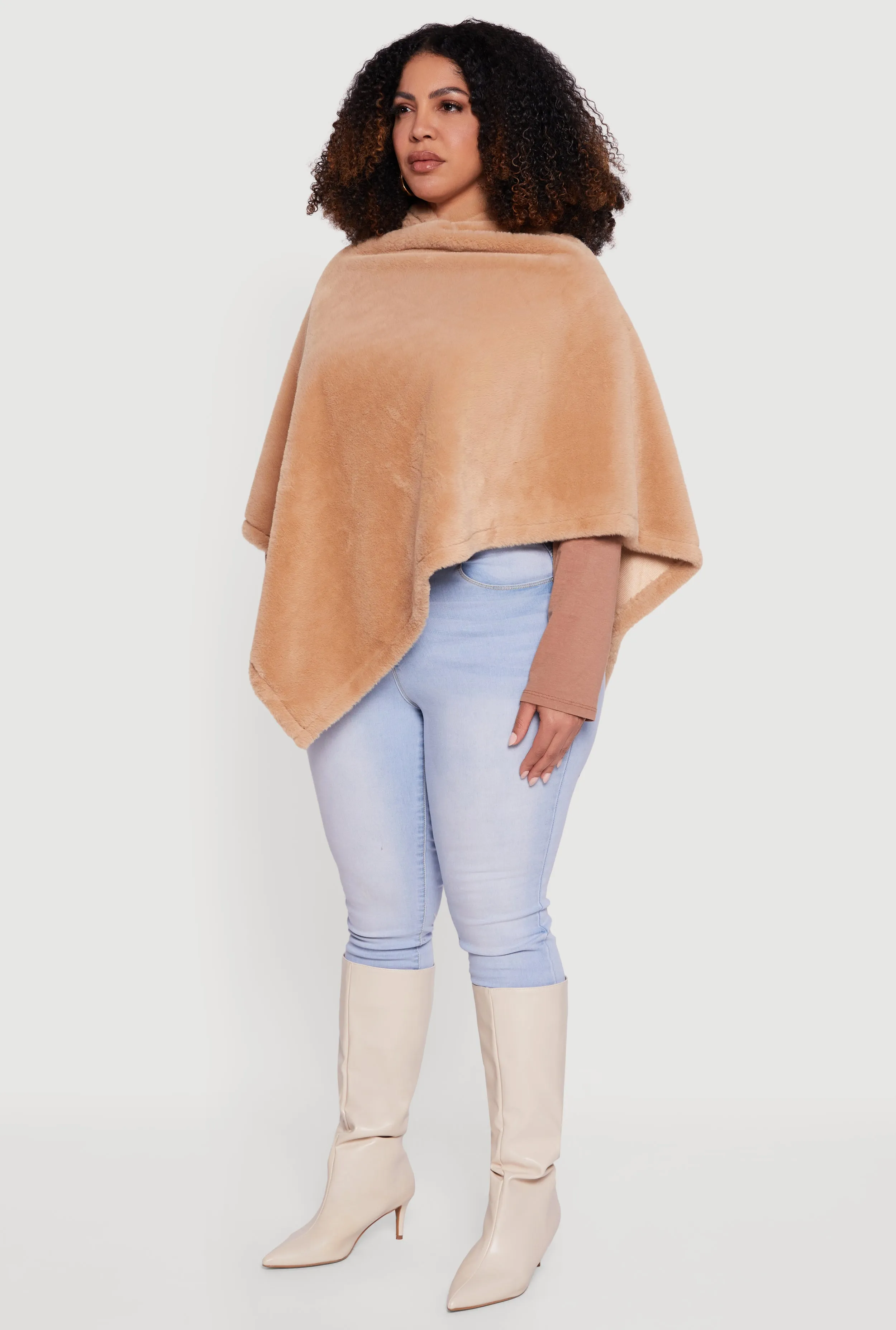 Solid Faux Fur Hooded Poncho sold by Rainbow product image thumbnail 5