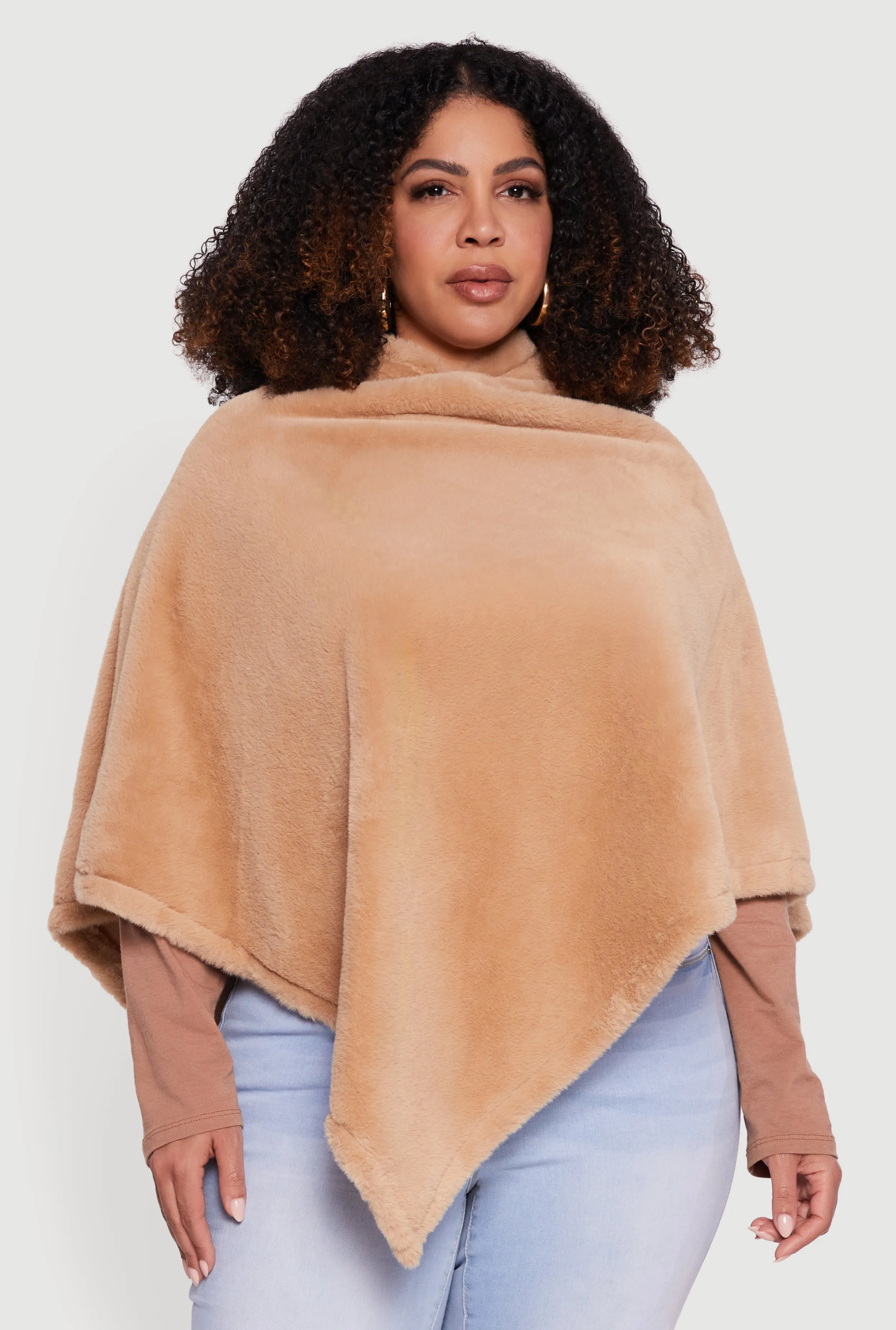 Solid Faux Fur Hooded Poncho sold by Rainbow product image thumbnail 2