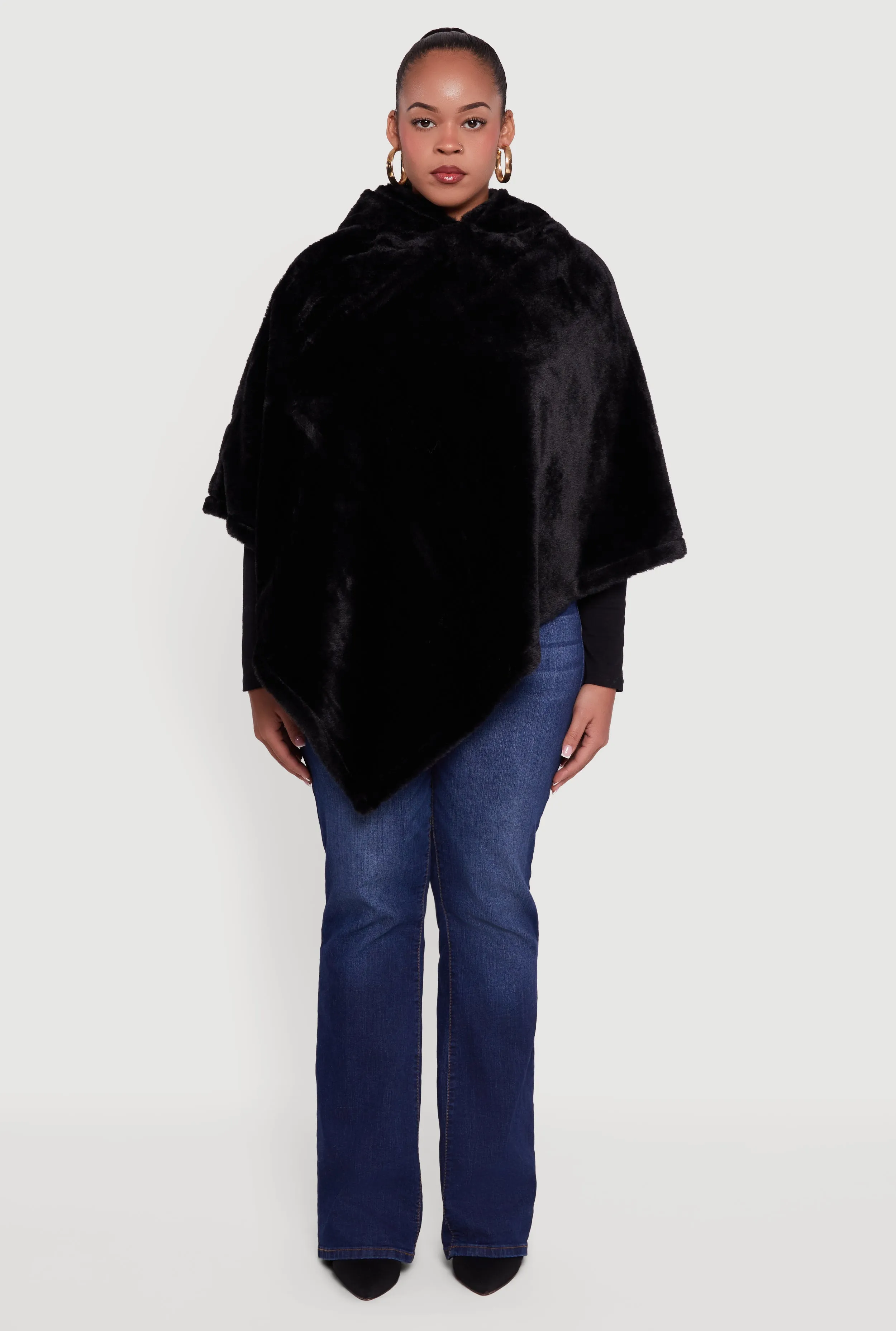 Solid Faux Fur Hooded Poncho sold by Rainbow product image thumbnail 3