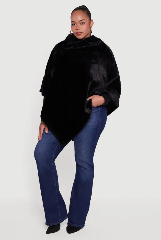 Solid Faux Fur Hooded Poncho sold by Rainbow