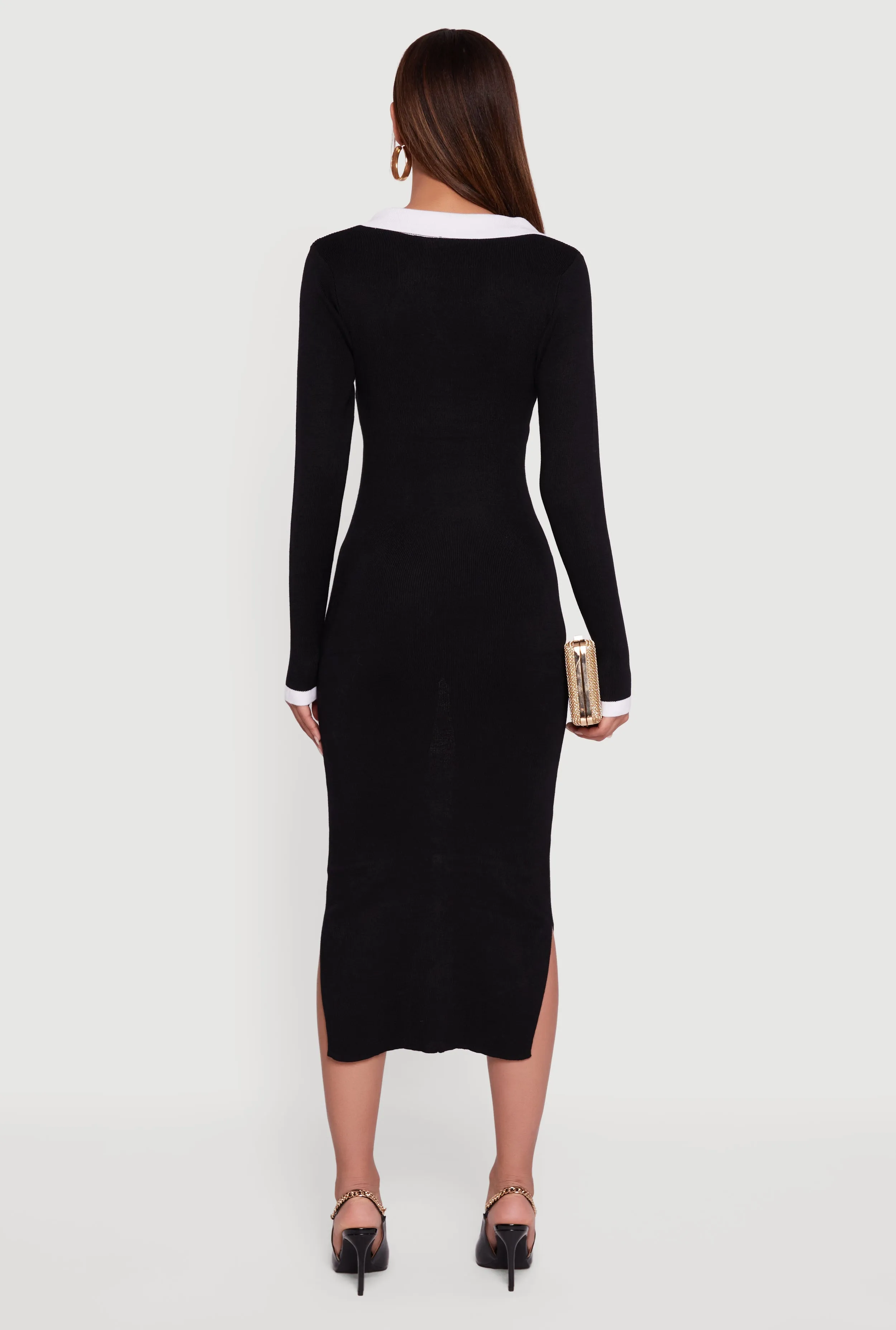 Contrast Trim Side Slit Long Sleeve Polo Sweater Dress sold by Rainbow product image thumbnail 5