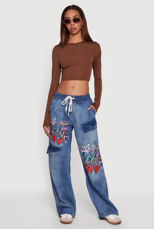 Trendy Graffiti Graphic Drawstring Waist Jeans sold by Rainbow