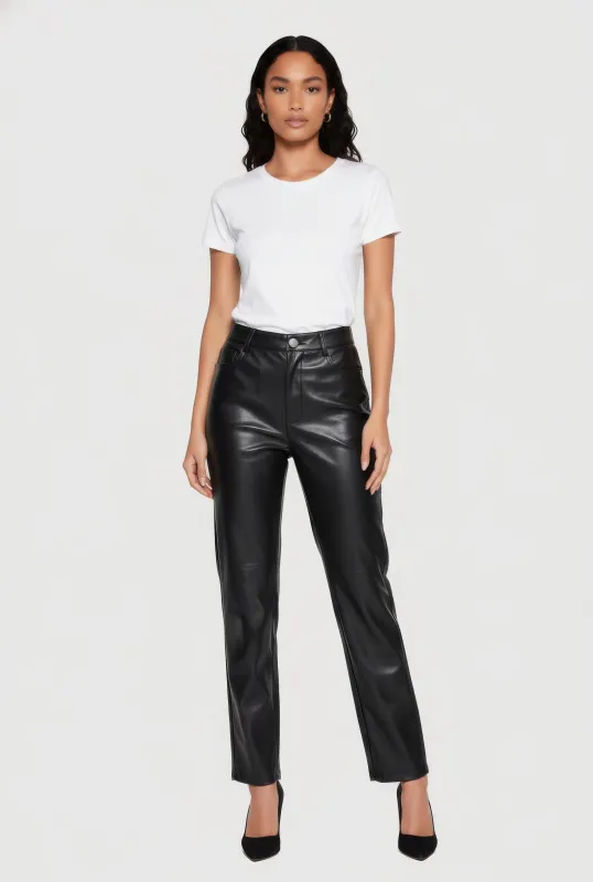 Faux Leather High Waisted Straight Leg Dress Pants sold by Rainbow