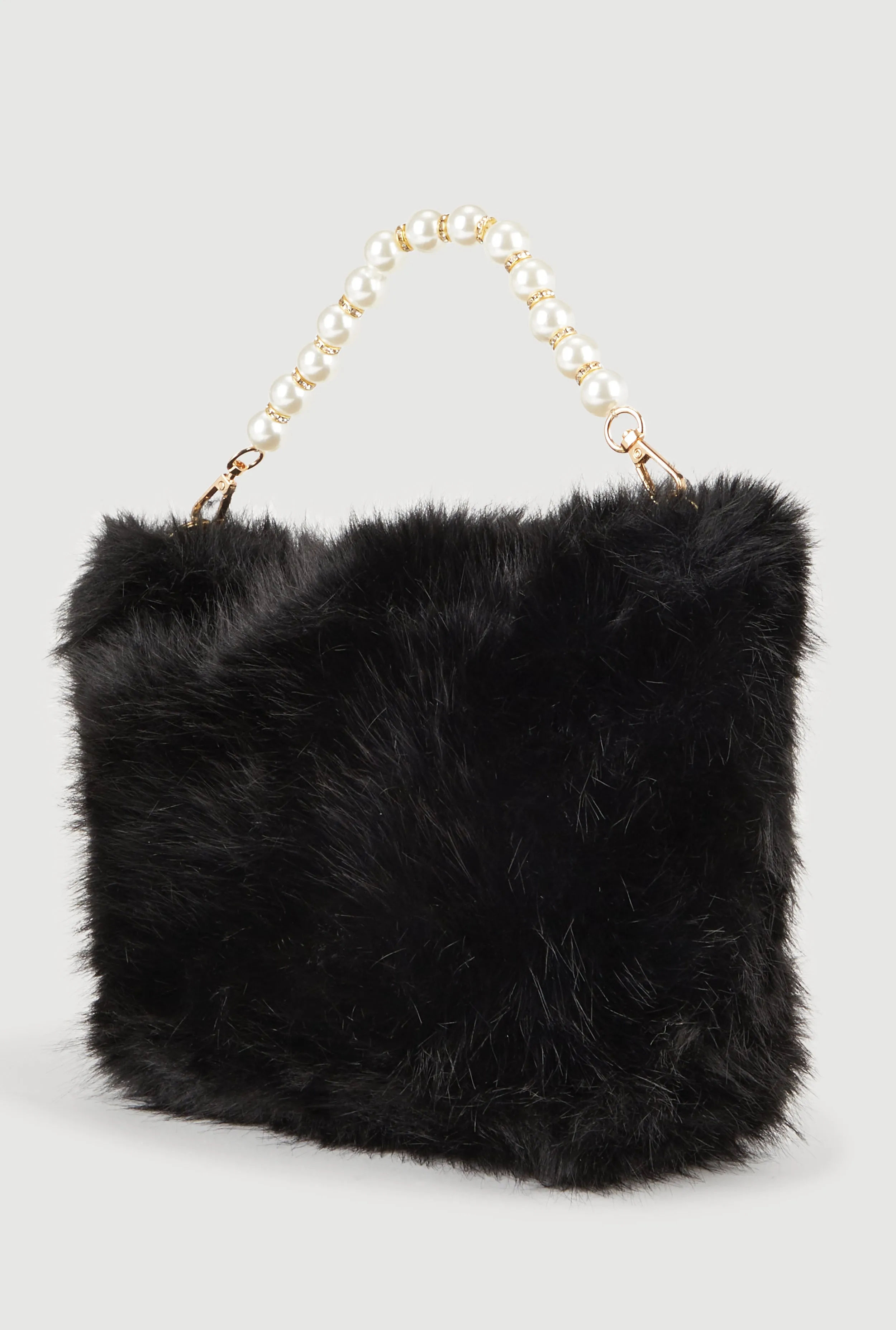 Faux Pearl Rhinestone Handle Convertible Faux Fur Crossbody Bag sold by Rainbow product image thumbnail 5
