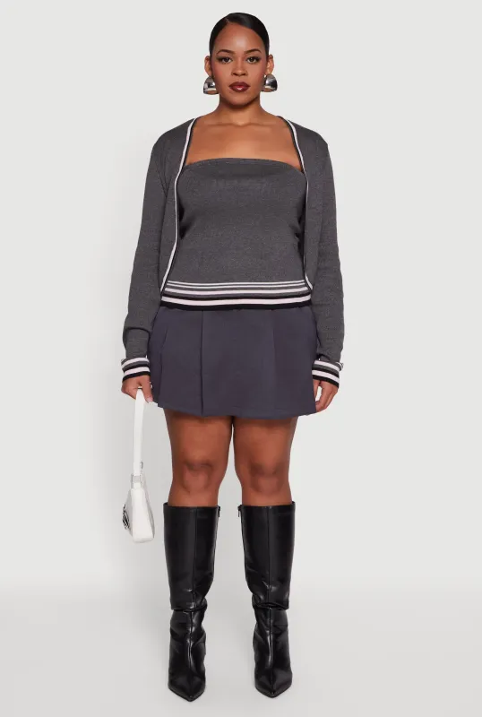 Plus Size Open Front Cropped Cardigan with Tube Top sold by Rainbow