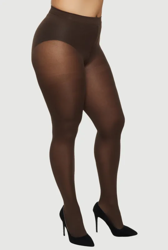 Plus Size Solid Opaque Footed Tights sold by Rainbow