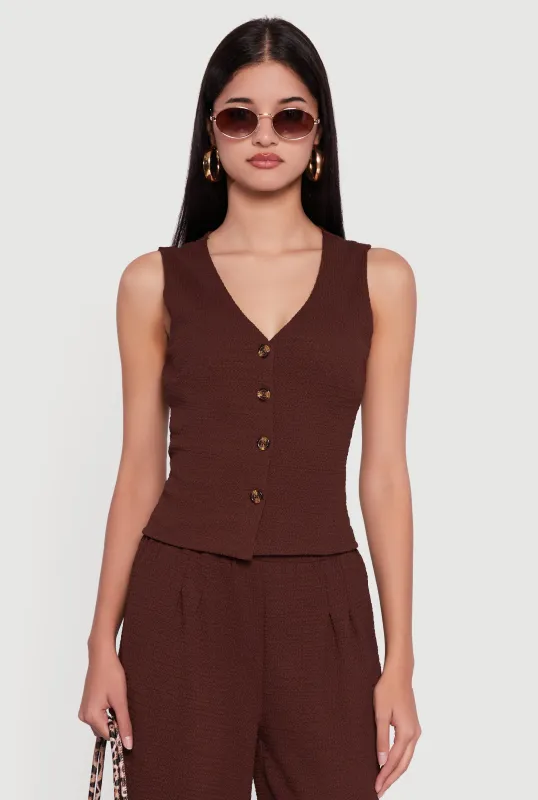 Textured Knit Button Front Vest sold by Rainbow