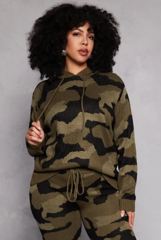 Plus Size Camo Hooded Sweater sold by Rainbow