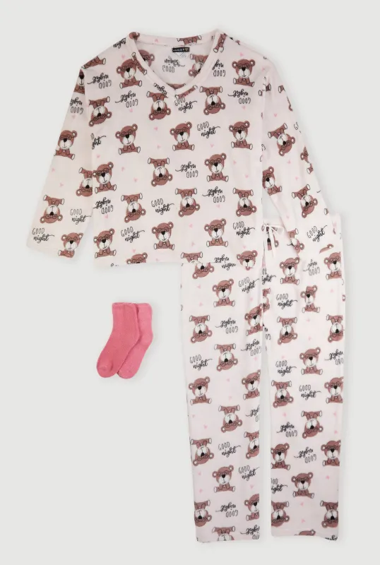 Plus Size Cozy Plush Teddy Bear Print Pajama Gift Set sold by Rainbow