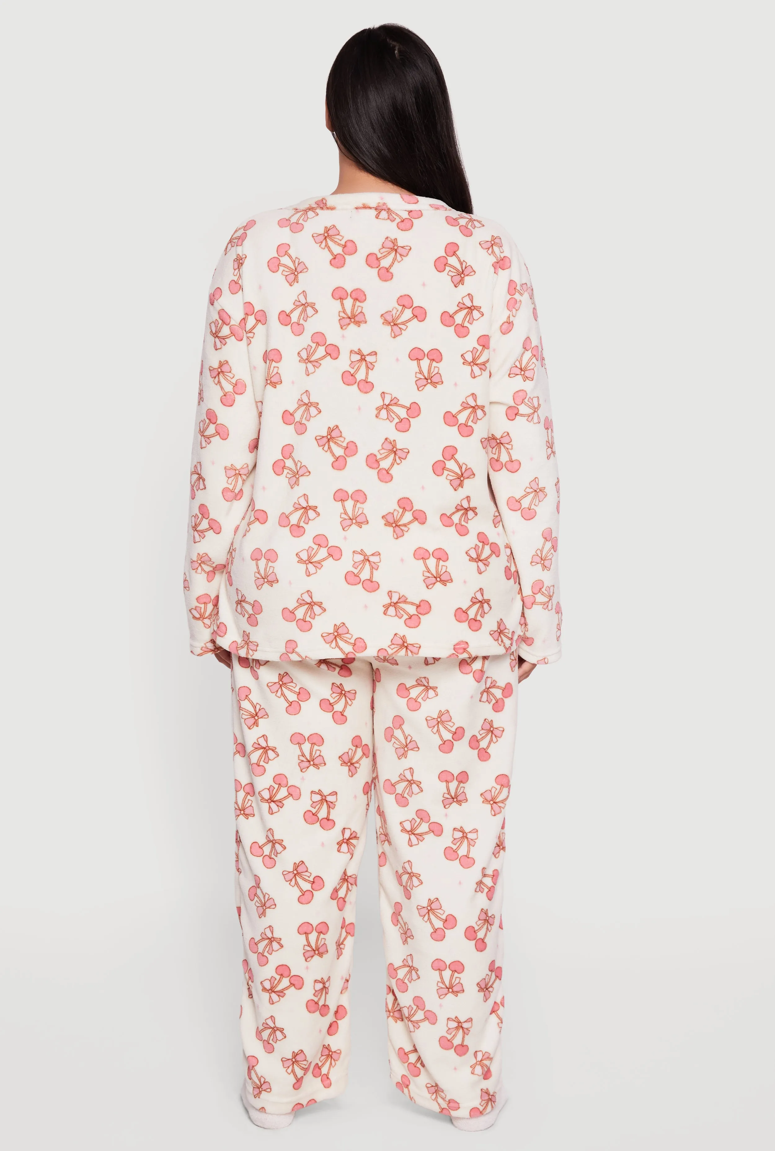 Plus Size Cherry Bow Print Plush Pajama 3 Piece Gift Set sold by Rainbow product image thumbnail 5