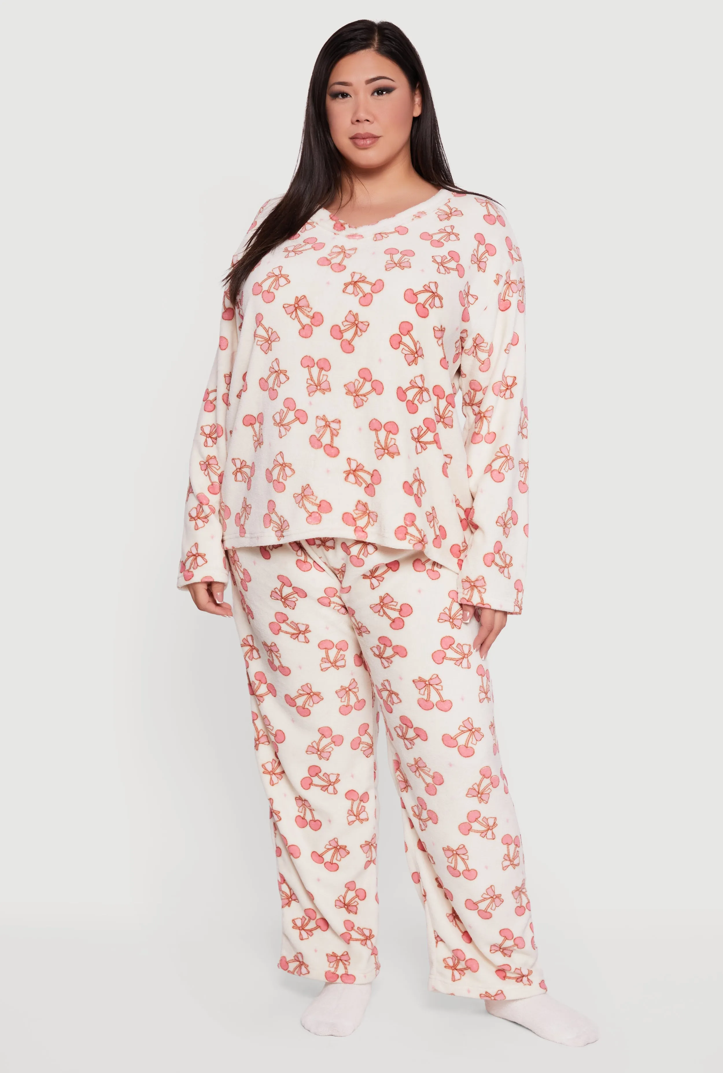 Plus Size Cherry Bow Print Plush Pajama 3 Piece Gift Set sold by Rainbow product image thumbnail 2