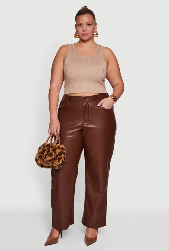Plus Size Faux Leather Wide Leg Pants sold by Rainbow