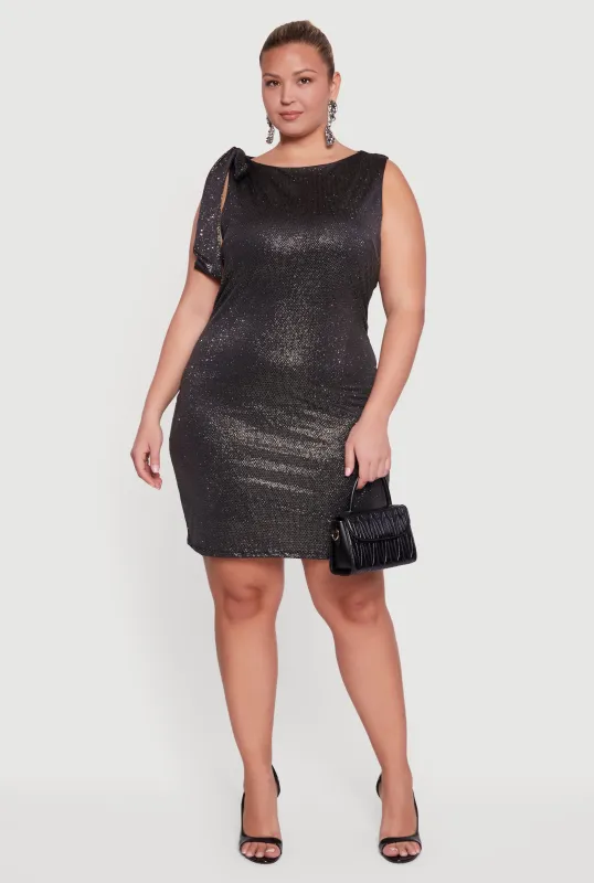 Plus Size Glitter Tie Shoulder Mini Sheath Dress sold by Rainbow