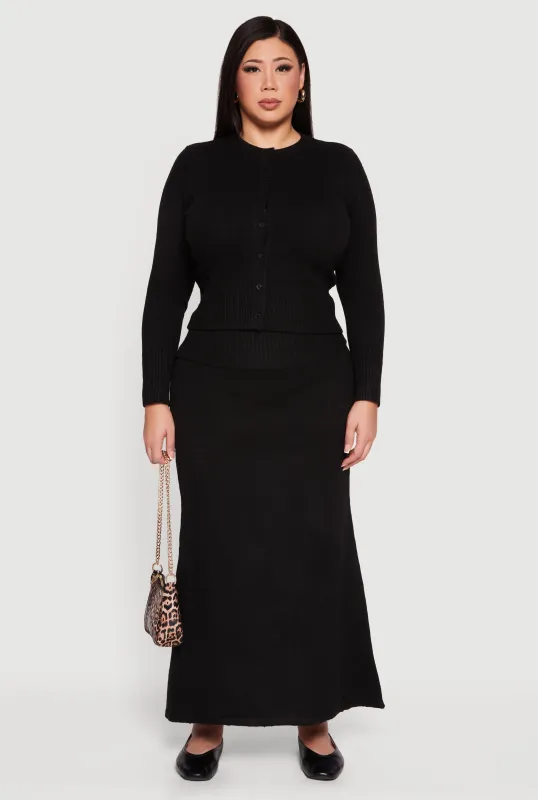 Plus Size Almost Famous Ribbed Knit Fold Over Maxi Skirt sold by Rainbow