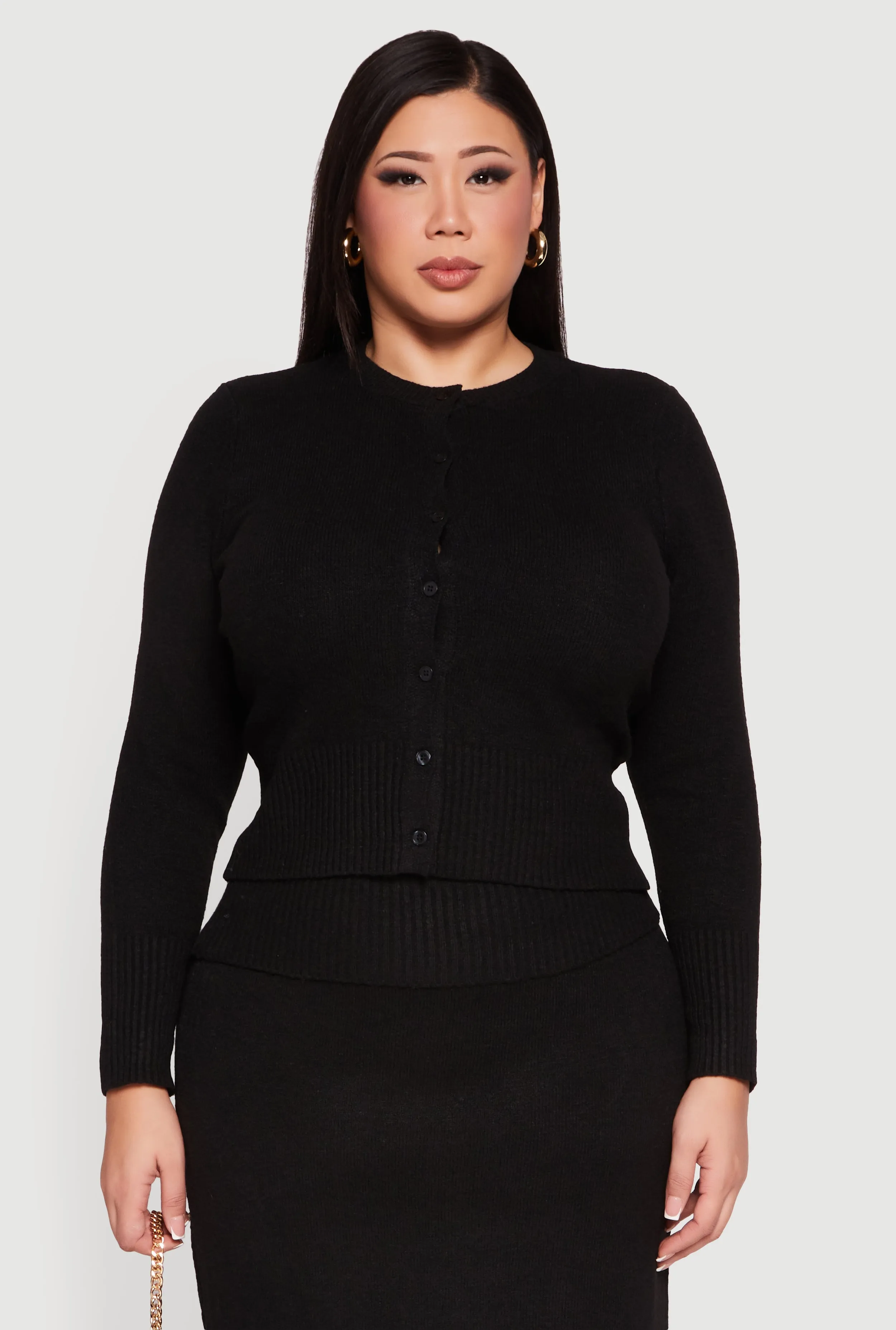Plus Size Almost Famous Ribbed Knit Button Front Cardigan sold by Rainbow product image thumbnail 2