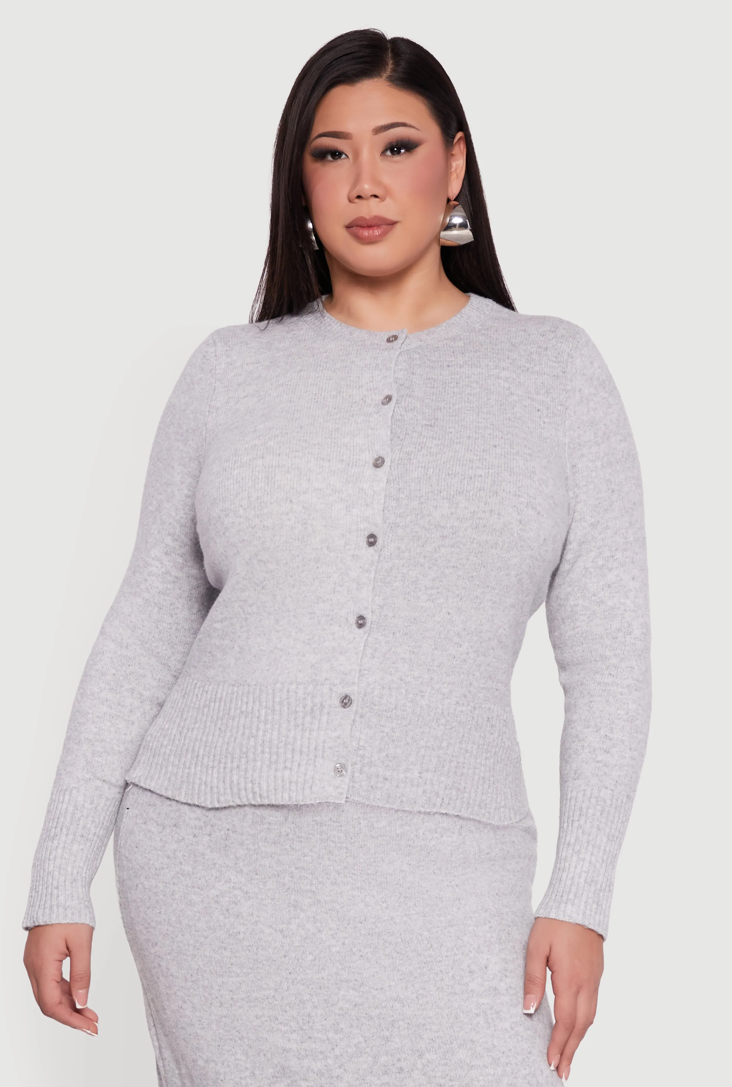 Plus Size Almost Famous Ribbed Knit Button Front Cardigan sold by Rainbow product image thumbnail 3