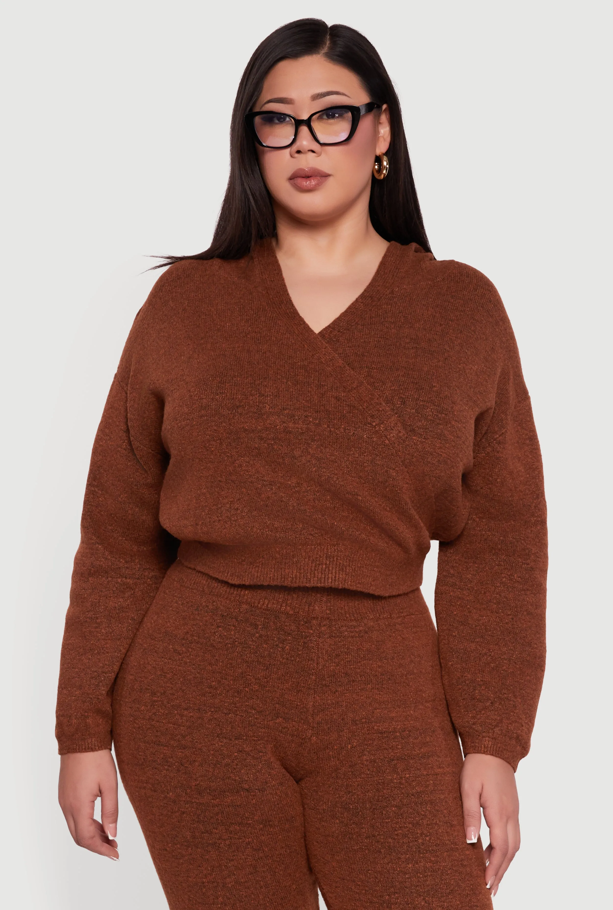 Plus Size Almost Famous Faux Wrap Sweater Hoodie sold by Rainbow
