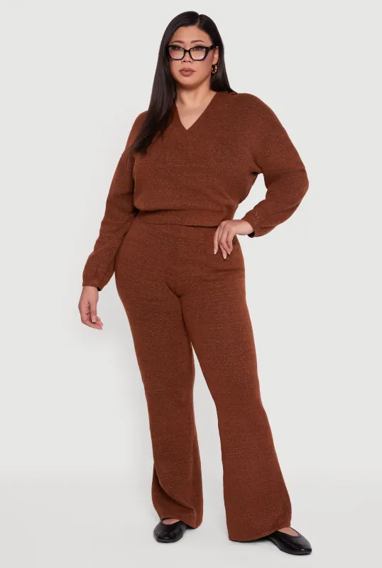 Plus Size Almost Famous Brushed Knit Flare Leg Pants sold by Rainbow